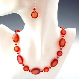 Agate, Carnelian, & Sterling Neckace/Earri…